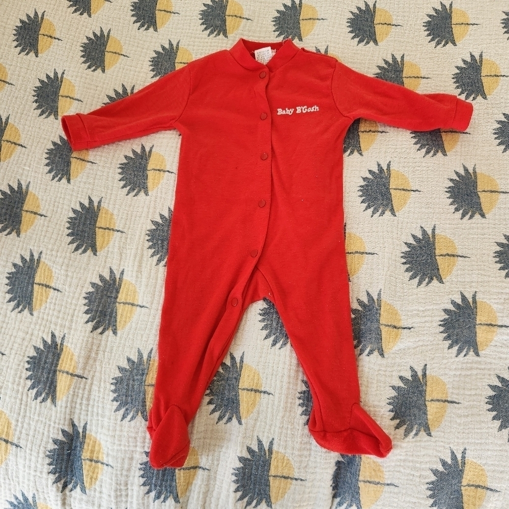 Baby B'Gosh Vtg Embroidered Logo Footie Sleeper Red Medium 19lbs Long Sleeve